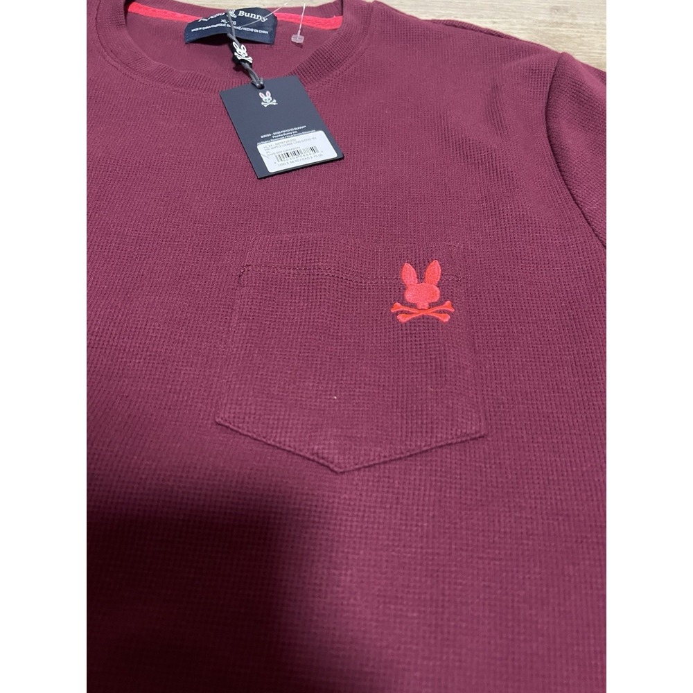 Psycho Bunny Men's VAIL Waffle Long Sleeve Pocket Shirt XL Crimson Red NWT - Picture 2 of 9